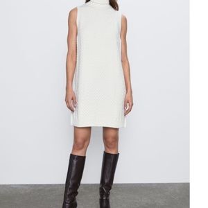 zara. ivory cable knit dress.